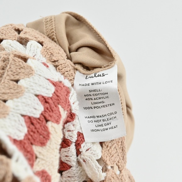 Lulus Womens Granny Squares Crochet Mini Skirt Size S Tan Boho Festival Lined - Picture 6 of 11